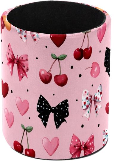 Discover Leather Pen Holder for Desk, Sweet Pink Pattern Pencil Holder