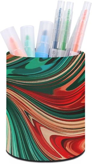 Discover Psychedelic Swirl Pattern Pencil Holder for Desk, Round PU Leather Pen Holder
