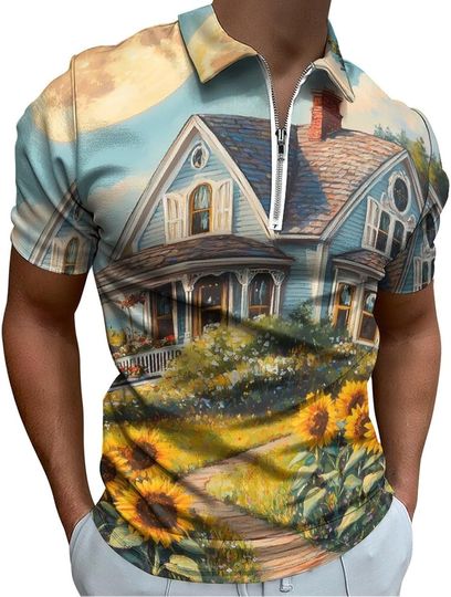 Discover House Sunflower Zip Polo Shirts