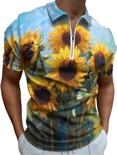 Discover Painting Sunflowers Zip Polo Shirts