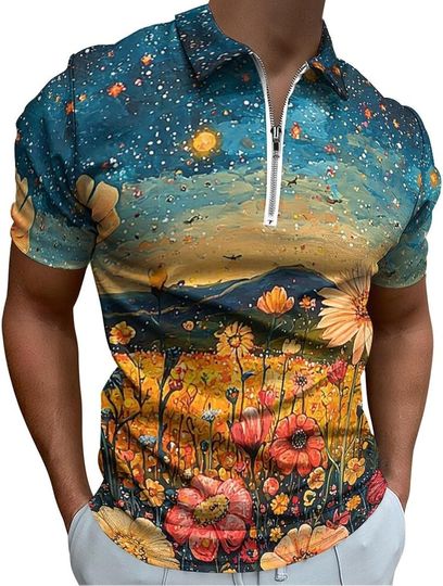 Discover Hippie Flowers Floral Zip Polo Shirts