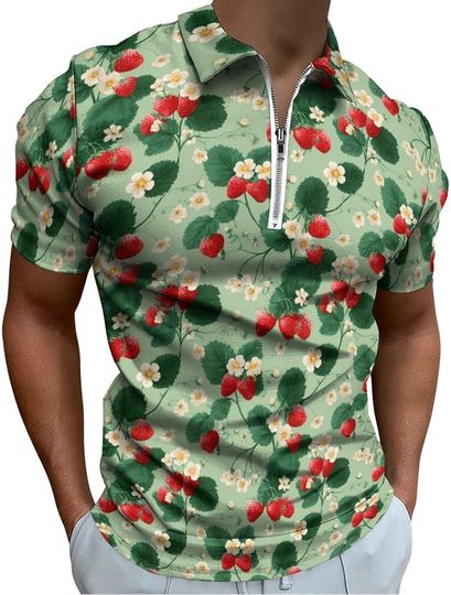 Discover Strawberry and Flower Zip Polo Shirts