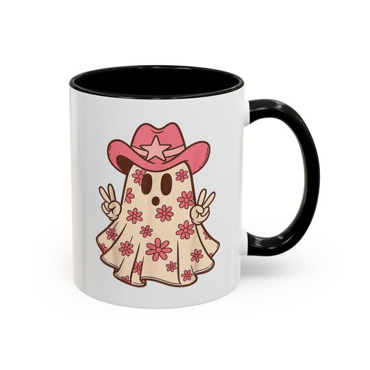 Discover Cowgirl Ghost Accent Coffee Mug - Cute Floral Design, Perfect Gift for Halloween, Birthdays, Cozy Mornings, Tea Lovers, Home Decor