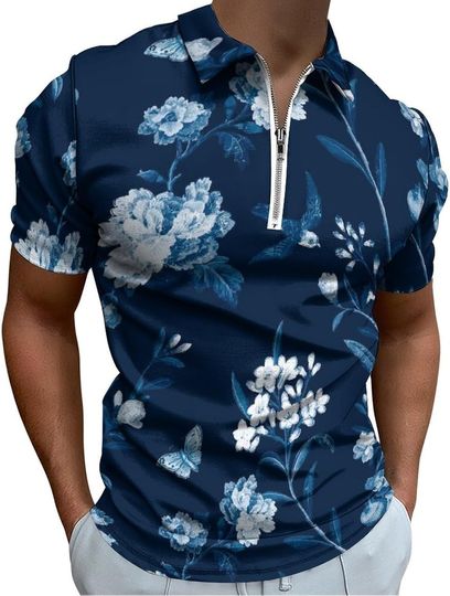 Discover Flower Butterfly Zip Polo Shirts