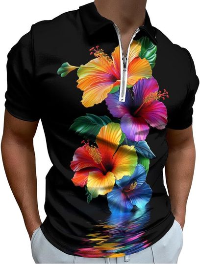 Discover Flowers Zip Polo Shirts