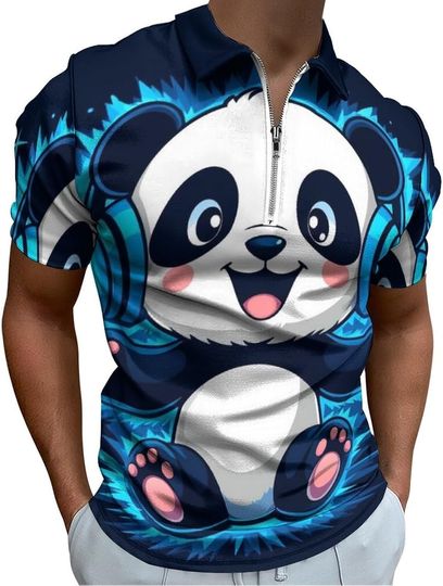 Discover Panda Men's Zip Polo Shirts