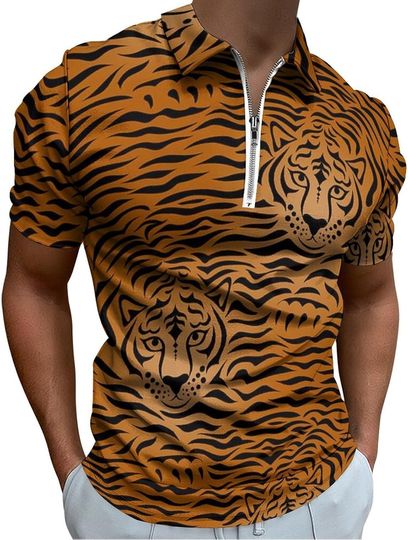 Discover Tiger Animal Zip Polo Shirts