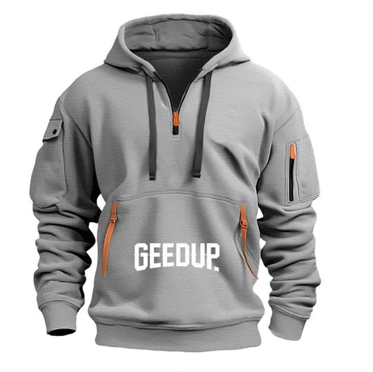 Discover New men's spring-autumn fashionable casual hooded sweatshirt with stylish arm pockets and zipper, classic sports pullover shirt