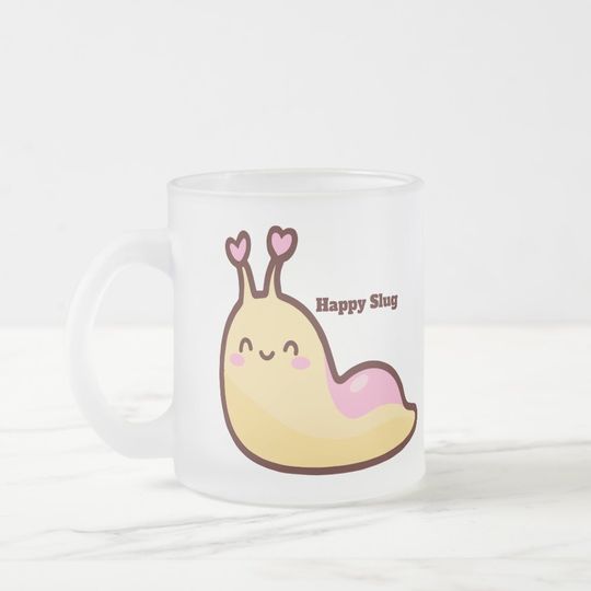 Discover Happy Cute Slug with Personalized Text Frosted Glass Coffee Mug