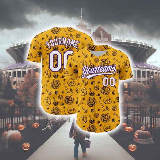 Discover Personalized Halloween Horror Baseball Jersey, Custom Gold White-purple 3d Halloween  Baseball Jersey