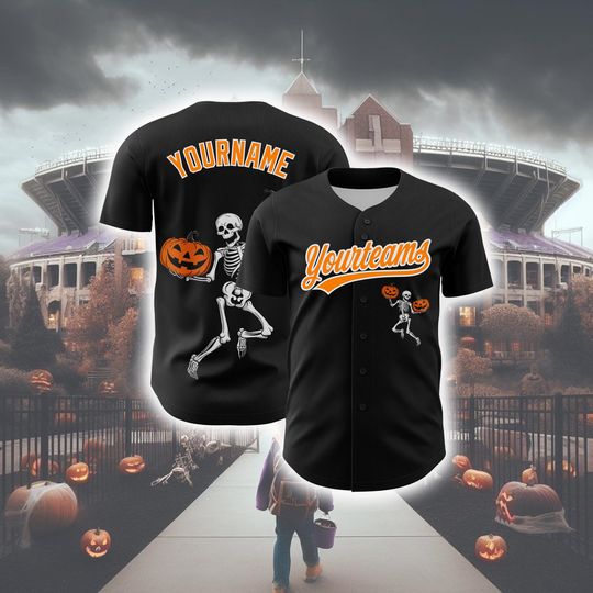 Discover Personalized Halloween Horror Baseball Jersey, Custom Black Bay Orange-white 3d Halloween  Baseball Jersey