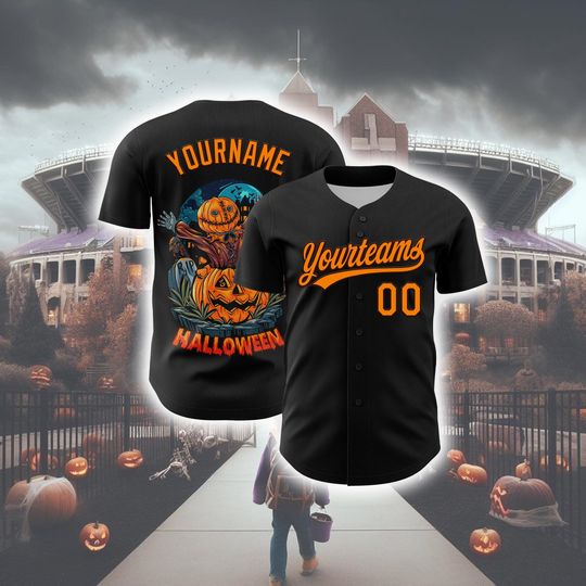 Discover Personalized Halloween Horror Baseball Jersey, Custom Black Bay Orange-brown 3d Pattern Halloween  Baseball Jersey