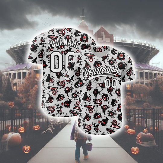 Discover Personalized Halloween Horror Baseball Jersey, Custom White Black 3d Pattern Halloween  Baseball Jersey