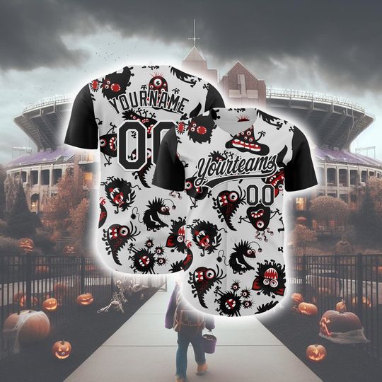 Discover Personalized Halloween Horror Baseball Jersey, Custom White Black 3d Pattern Halloween  Baseball Jersey