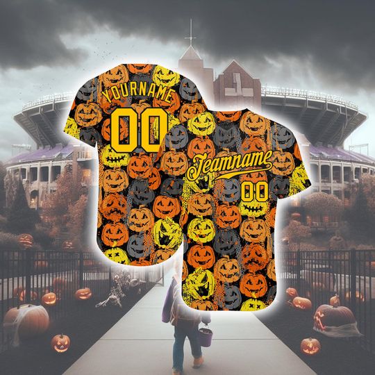 Discover Personalized Halloween Horror Baseball Jersey, Custom 3d Pattern Halloween Pumpkins  Baseball Jersey