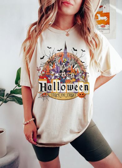 Discover Retro Disneyyy Halloween Trick or Treat Shirt, Mickeyy And Friends Halloween Tee, Spooky Disneyyland  Shirt, Family Matching Tee