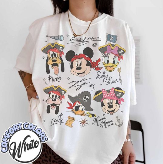 Discover Vintage Disneyyy Pirate Shirt, Mickeyy & Friends Pirate Signature Crew Tee, Minniee goofyy Donald Daisy s Shirt, Disneyyy Cruise Gift