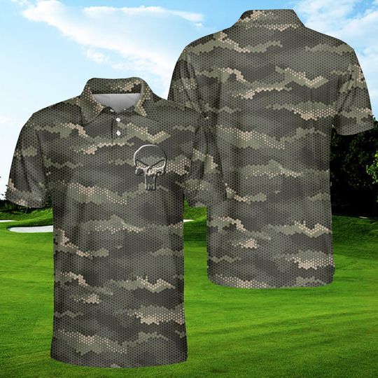 Discover Skull Men Golf Polo Shirt, Military Polo Shirt, Gift Golf Shirt For Men