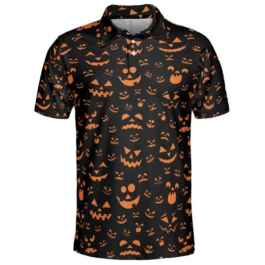 Discover Halloween Jack O Lantern Polo Shirt for Men Black Orange