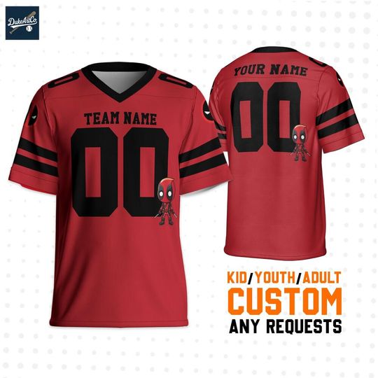 Discover Personalized Deadpooll Red Football Jersey