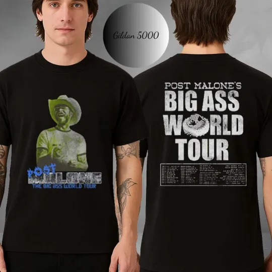 Discover Post Malone Tour Shirt At Big Ass World Tour 2025 Cowboy Graphic Concert T-Shirt