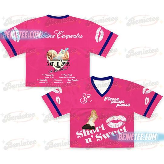 Discover Sabrina Carpenter Pop Crop top Football Jersey Full Mesh, Sabrina Carpenter 2025 Tour Jersey