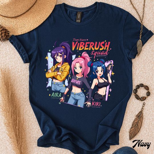 Discover VIBERUSH Squad Shirt, Cool Anime Girls T-Shirt, Streetwear Style Manga Tee, Otaku Gift, Kpop Demon Hunters Girls Shirt, Kpop Huntrix Merch.