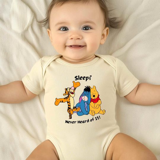 Discover winniee the poohh Infant Bodysuit, Sleep? Never Heard of It! Cute Baby Onesie, Funny Newborn Gift Tee, Baby Shower Gift, Disneyyy Baby Romper
