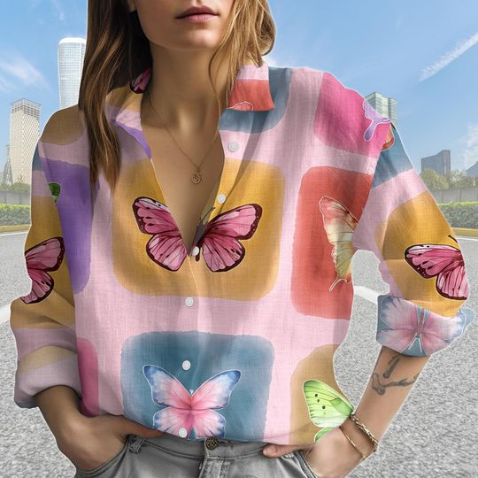 Discover Butterfly Blouse Shirt, Cottagecore Insect Blouses Tops Women, Butterfly Casual Shirt