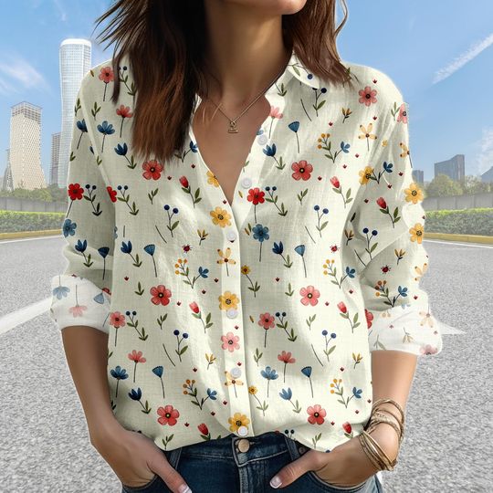 Discover Colorful Wildflowers Blouse Shirt, Wild Flower Blouse Women Shirt