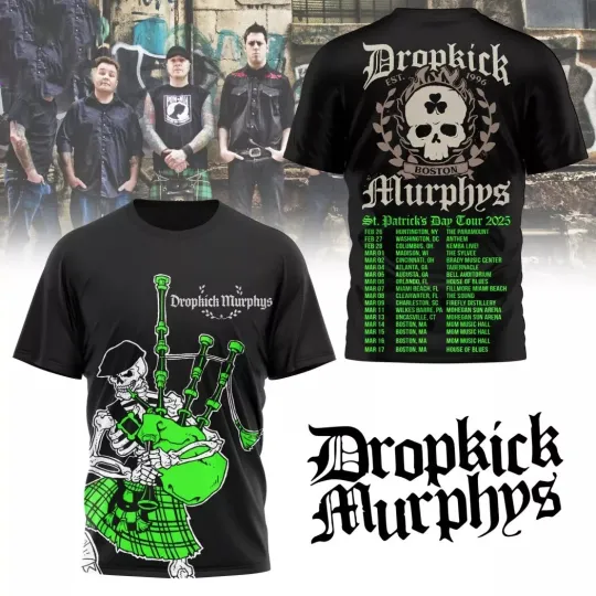 Discover Dropkick Murphys St. Patrick Day Tour 2025 3D T-Shirt