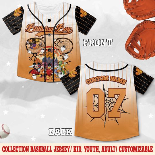 Discover Halloween Mickeyy Birthday Baseball Jersey, Disneyyy Jersey, Halloween Birthday Jersey