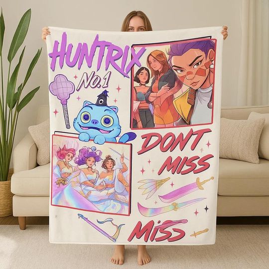 Discover Kpop Dem.on Hunters Blanket, Huntrix Mira Rumi Joey Throw, Cozy Kpop Fangirl Blanket, Halloween Anime Blanket, Cute Back to School Gift