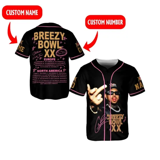 Discover Custom Chris Brown Breezy Bowl XX 2025 Tour Baseball Jersey, Gift For Fan