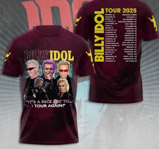 Discover Billy Idol It's A Nice Day To Tour Again 2025 3D All Over Printed T-Shirt New