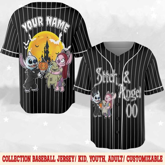 Discover Custom Stitchh Halloween Baseball Jersey, Stitchh Angel Lilo Disneyyy Halloween Jersey