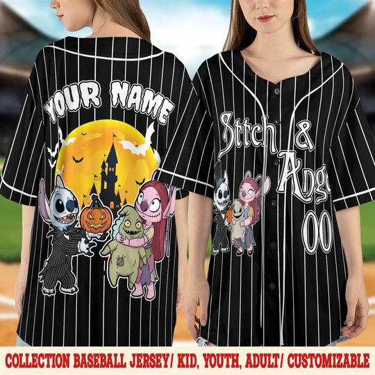 Discover Custom Stitchh Halloween Baseball Jersey, Stitchh Angel Lilo Disneyyy Halloween Jersey