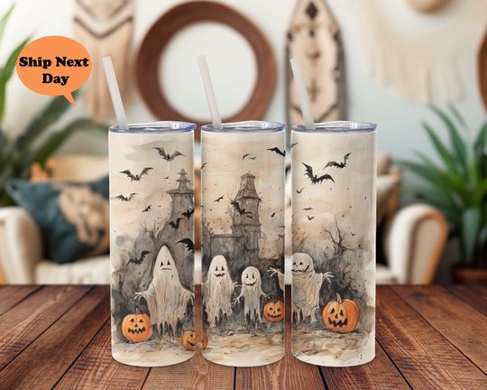 Discover Halloween Pumpkin Tumbler, Witch and Bats Design