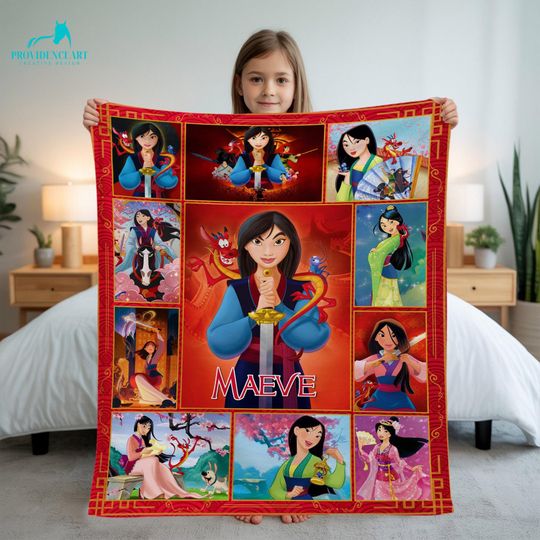 Discover Custom Name Mulann Blanket for Girls, Personalized Disneyyy Princess Fleece Blanket
