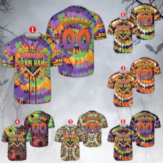 Discover Custom Tie Dye Halloween Baseball Jersey, Personalized Spooky Drip Baseball Jersey, Matching Trick Or Treat Costume, Team Halloween Jersey