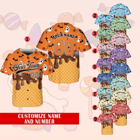Discover Drip Halloween Jersey  Custom Spooky Team Shirt with Name & Number, Waffle Candy Baseball Tee, Trick or Treat Outfit for Matching Group