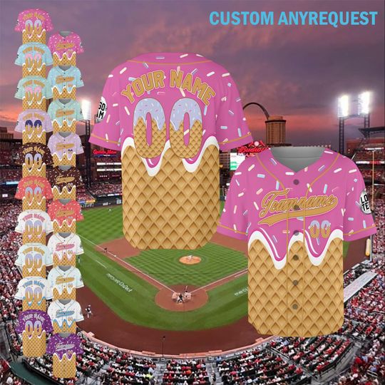Discover Personalized Ice Cream Drip Baseball Jersey with Teamname Name Number, Custom Sprinkle Drip Baseball Family Jerseys for Men Women Youth Kid