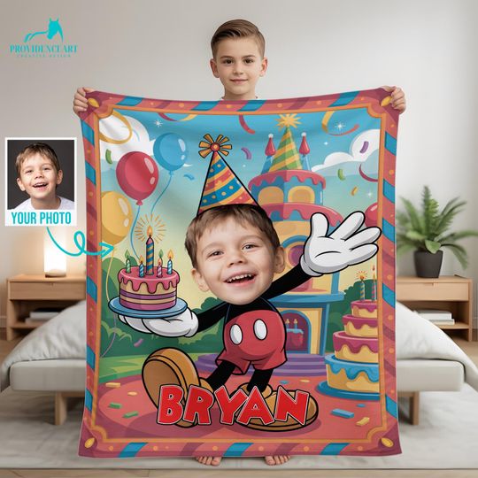 Discover Personalized Mickeyy mouse Blanket with Photo, Custom Name Mickeyy Blanket for Boys