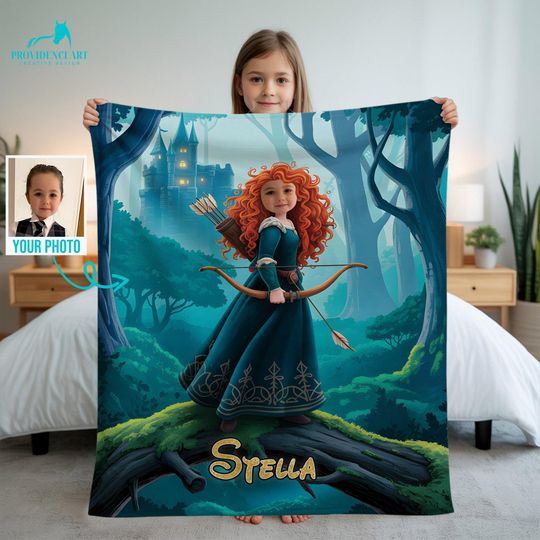 Discover Custom Photo Princess Merida Blanket, Personalized Meridaa Bravee Birthday Blanket for Girls