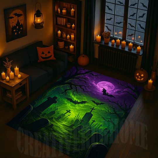 Discover Halloween Rug, Happy Halloween Rug, Ghost Rug,