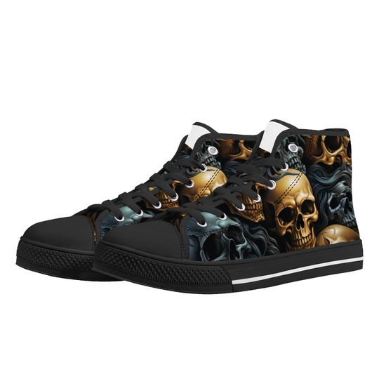 Discover Death skull sneakers, devil ghost high top shoes, punisher skull women sneakers