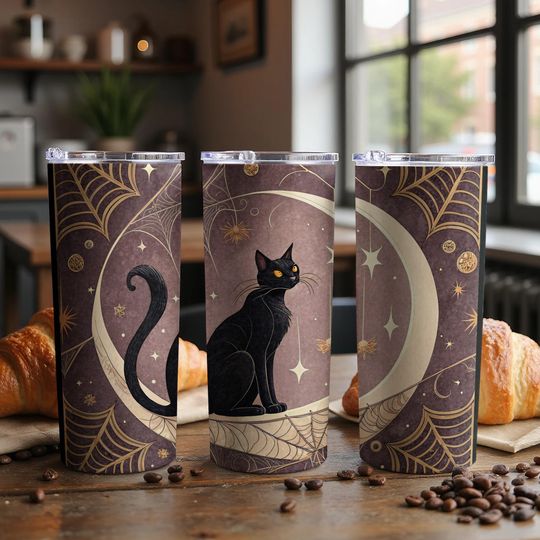 Discover Whimsy Goth Tumbler Halloween Black Cat & Moon
