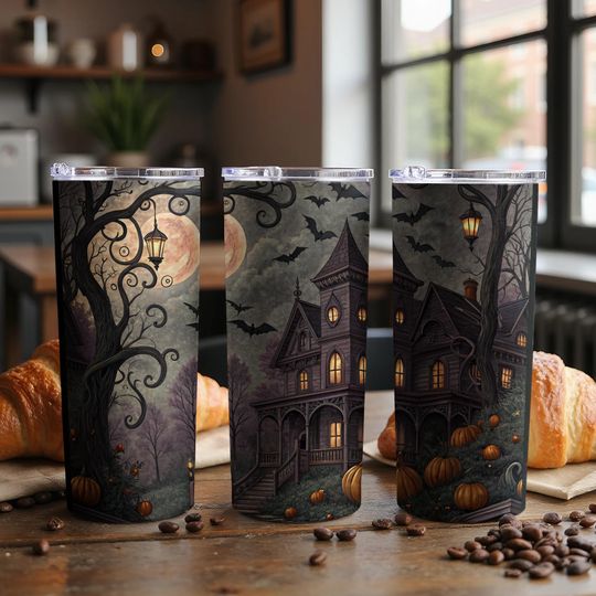 Discover Whimsy Goth Tumbler , Halloween Design, Whimsical Bats, , Haunted House, Spooky Season