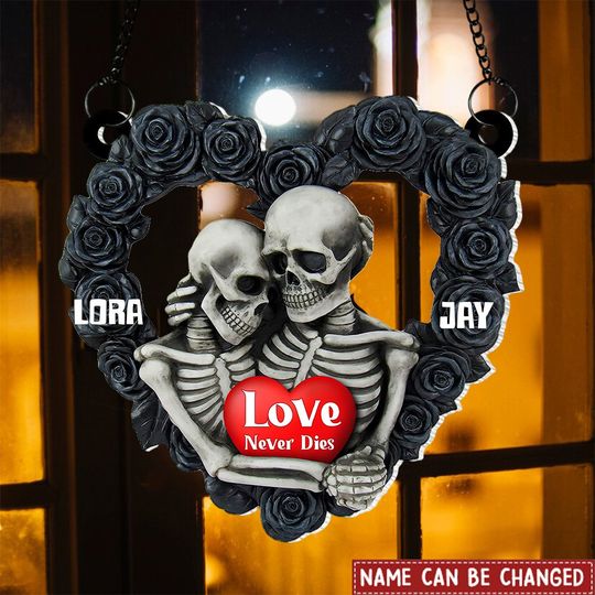 Discover Skeleton Couple Hugging Personalized Suncatcher Ornament