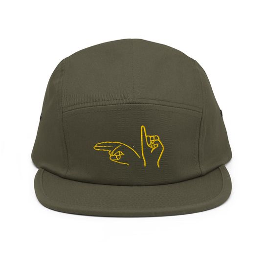 Discover Hi Fingerspelling ASL Alphabet Embroidered 5 Panel Camper Cap